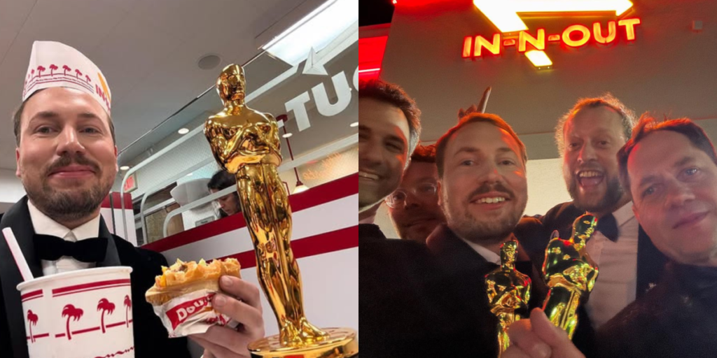 Diretor de "Flow" comemora vitória no Oscar em restaurante fast-food