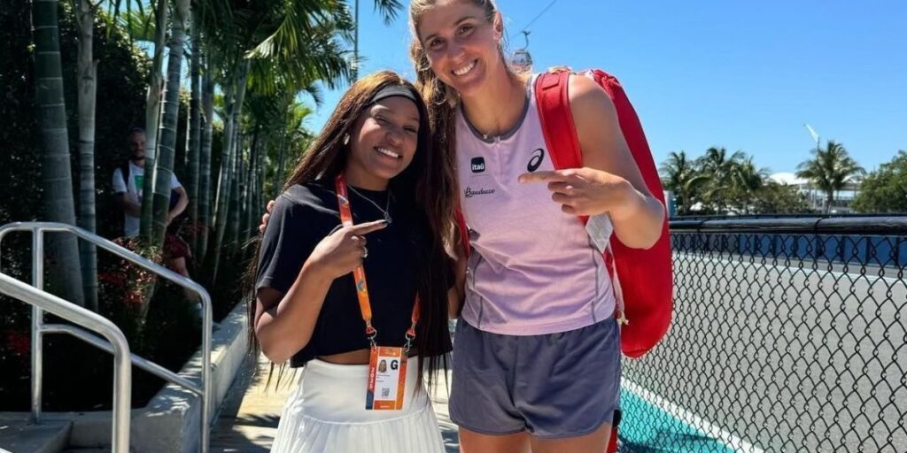 Rebeca Andrade joga com promessa do tênis brasileiro e tieta estrelas; veja
