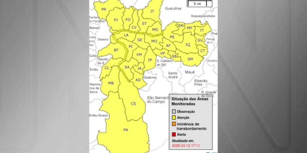 Forte chuva dispara alerta severo em SP; cidade está em estado de atenção