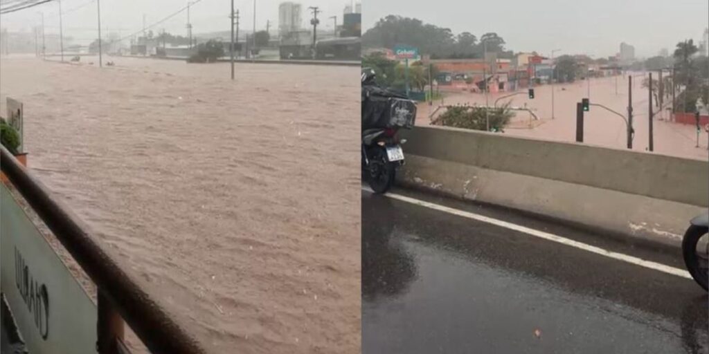 Estragos da chuva em SP: Av. dos Estados "desaparece" em alagamento no ABC
