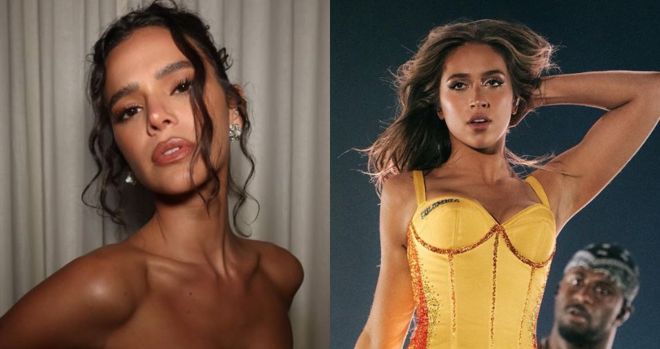 Bruna Marquezine e Tate McRae se abraçam em show de Shawn Mendes no Lolla