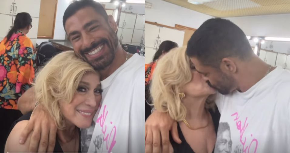 Cauã Reymond beija Susana Vieira nos bastidores de "Vale Tudo"