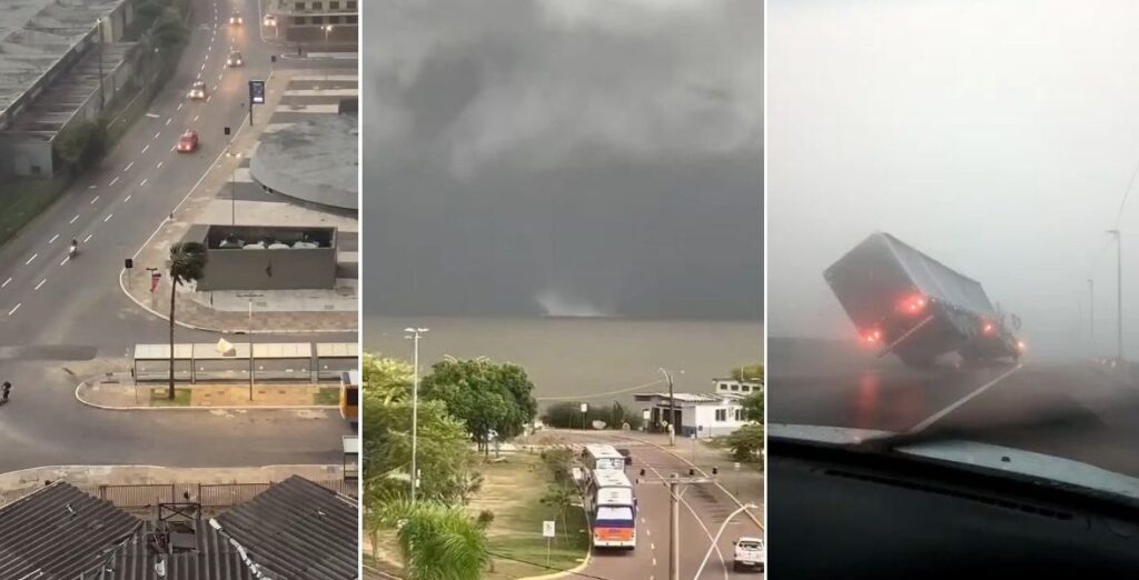 Ventos de 110 km/h varrem Porto Alegre, geram tromba d'água e viram carreta