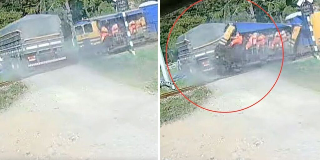 Vídeo: Veículo ferroviário colide contra caminhão carregado de arroz em SC 