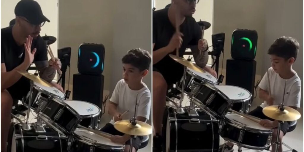 Filho de Marília Mendonça toca música da mãe em aula de bateria