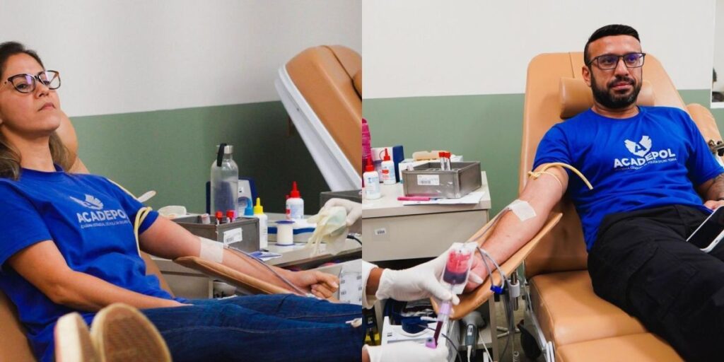 Policiais fazem doação de sangue para agente baleado em helicóptero no Rio