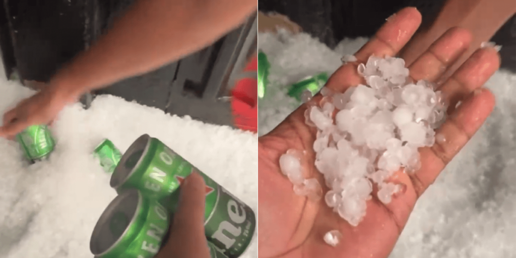 GO: empresários colocam cerveja para "gelar" no granizo após fortes chuvas