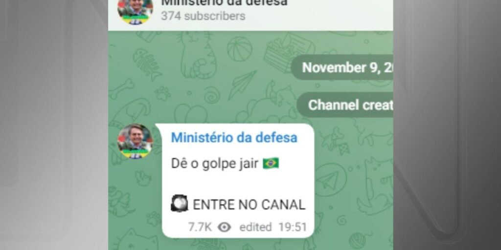 Ministério compartilhou link de canal com pedido de golpe de Estado em 2022