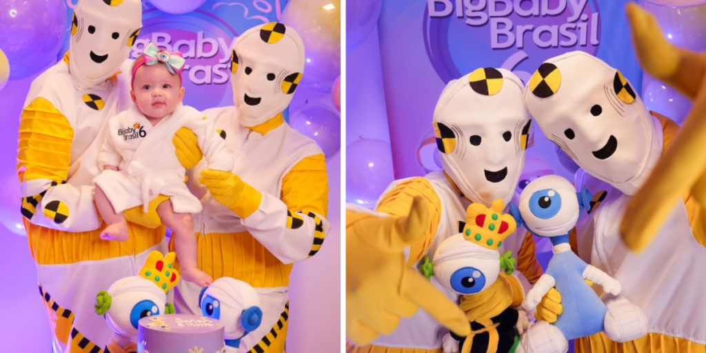 Ex-BBBs Andressa e Nasser celebram 6 meses da filha fantasiados de Dummies