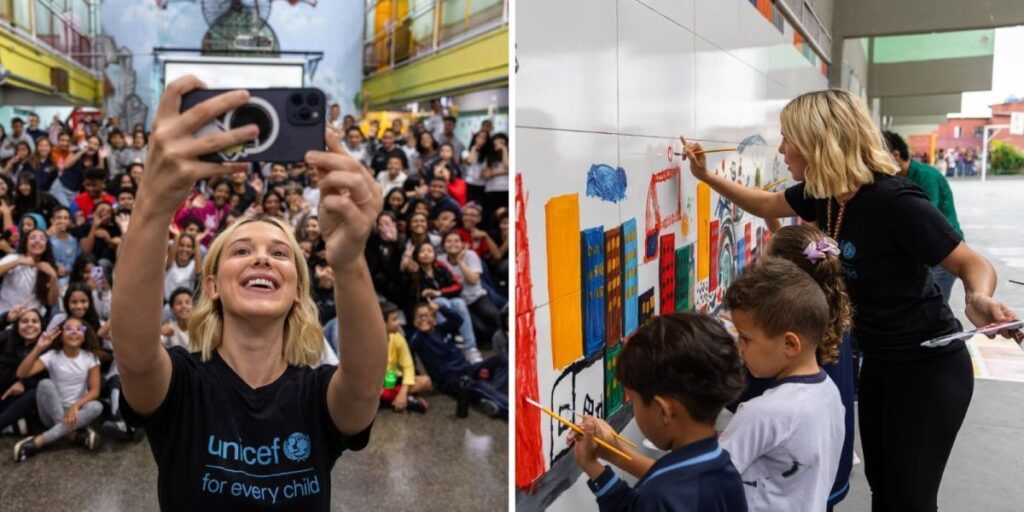 Millie Bobby Brown visita escola municipal em SP em ação do Unicef
