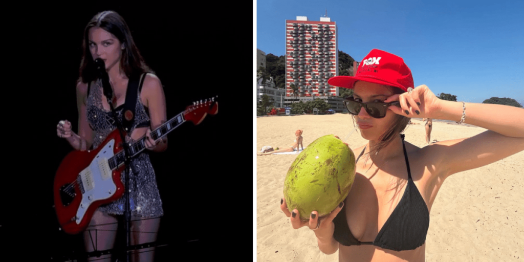Olivia Rodrigo mostra passagem pelo Brasil com fotos no Lolla e na praia