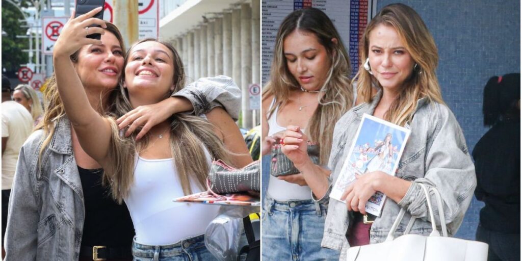 Paolla Oliveira posa com fãs em dia de estreia de "Vale Tudo"