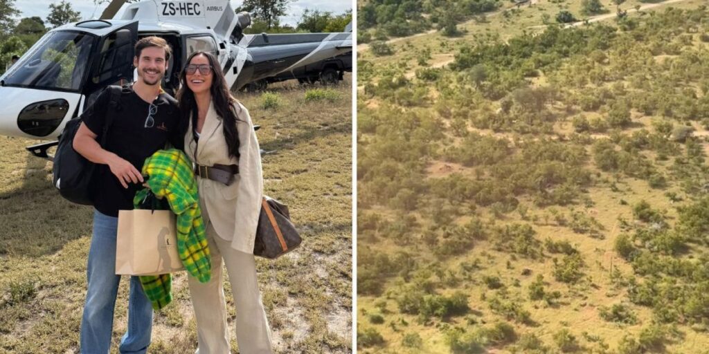 Na África do Sul, Sato e Prattes passeiam de helicóptero em lua de mel