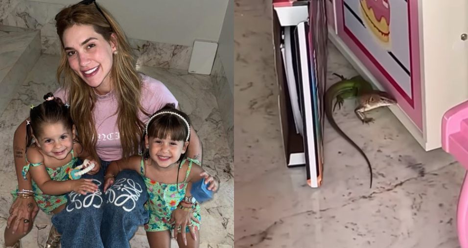 Virginia mostra lagarto em brinquedo dos filhos: "Moramos em um zoológico"