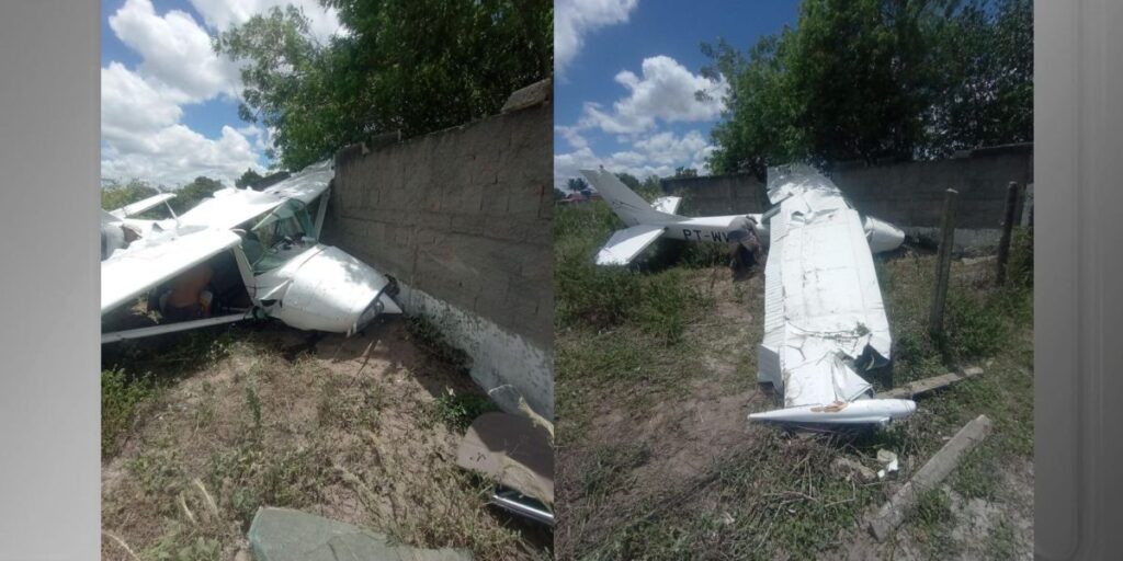 Avião monomotor cai e deixa dois feridos em Campina Grande, na Paraíba