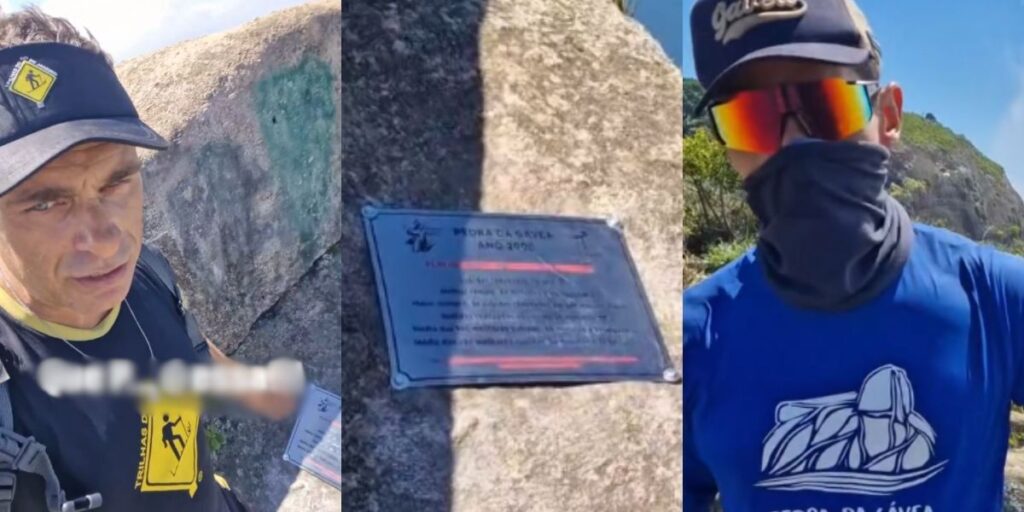 Trilheiros denunciam instalação de placa na Pedra da Gávea (RJ)