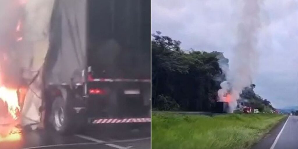 Incêndio em carreta causa bloqueio na Régis Bittencourt, em SP