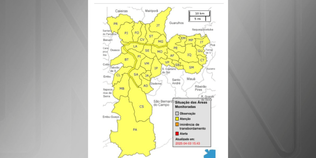 Chuva em São Paulo: cidade entra em estado de atenção para alagamentos