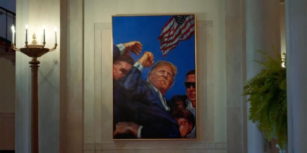 Pintura que retrata Trump após atentado é pendurada na Casa Branca