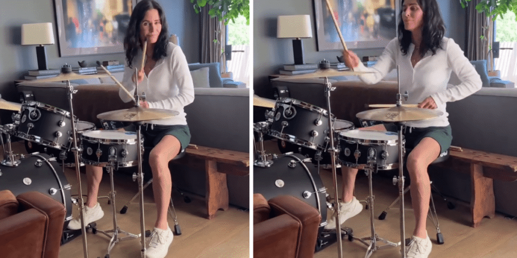 Estrela de "Friends" impressiona ao tocar canção do AC/DC na bateria; veja