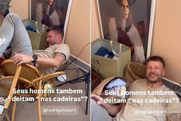 Rodrigo Hilbert cai da cadeira e leva sermão de Fernanda Lima