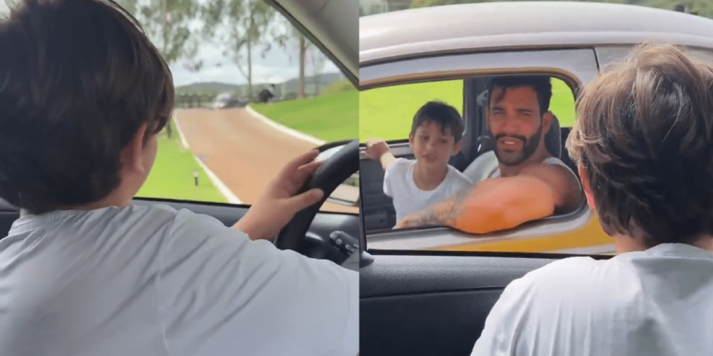 Com 7 anos, filho de Gusttavo Lima aparece dirigindo novamente