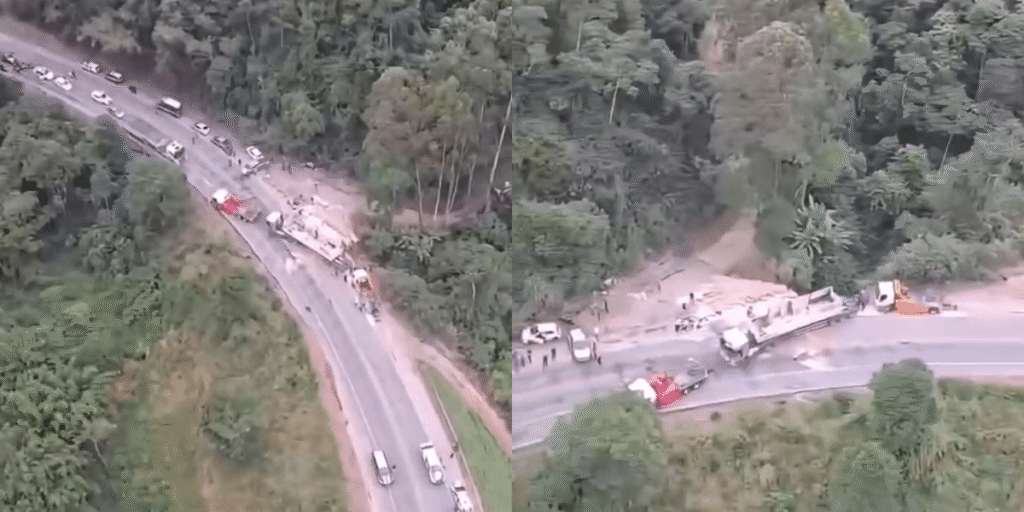 Caminhão com quase 900 quilos de maconha tomba na BR 262, no Espírito Santo