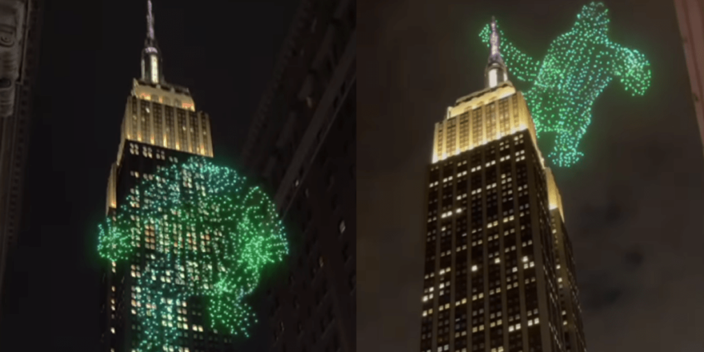 King Kong de luzes é visto subindo o Empire State Building, em NY; veja