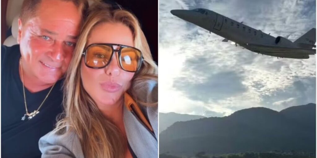 Leonardo e Poliana conhecem novo avião avaliado em R$ 30 mi de Virginia