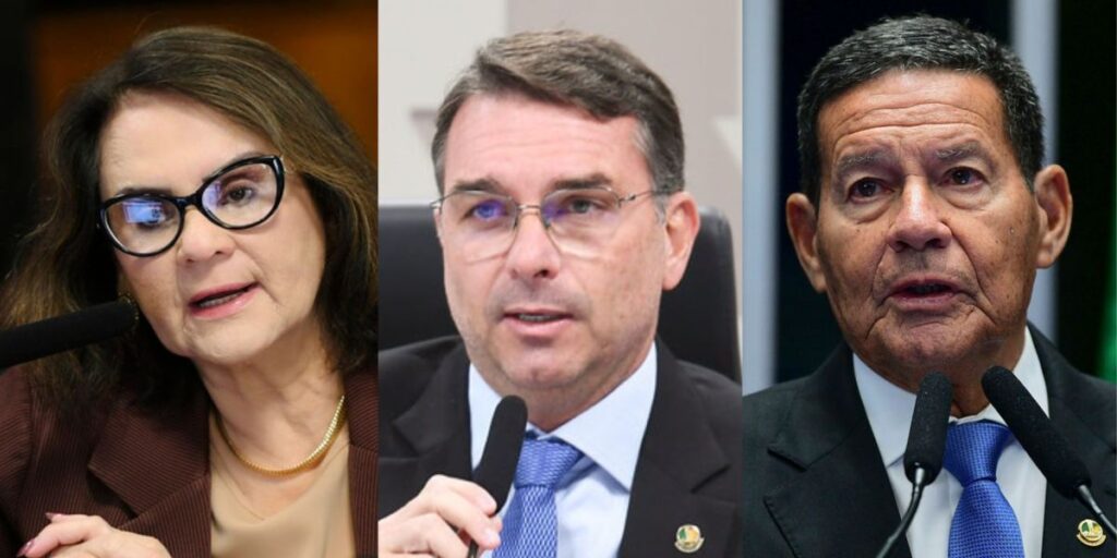 No Senado, Damares e Flávio defendem Mourão após críticas de Malafaia
