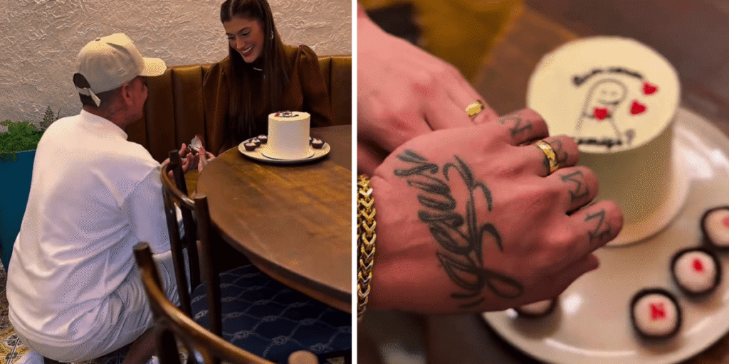 MC Guimê pede namorada em casamento com bolo; veja