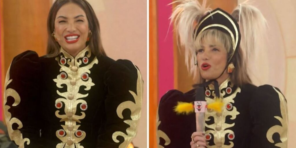 Patricia Poeta usa look com mangas bufantes em homenagem a Xuxa
